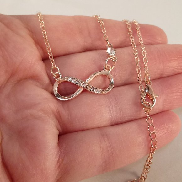 Rose Gold Sterling Silver Diamond Zircon Infinity Heart Bracelet Necklace 2p set - Picture 2 of 8
